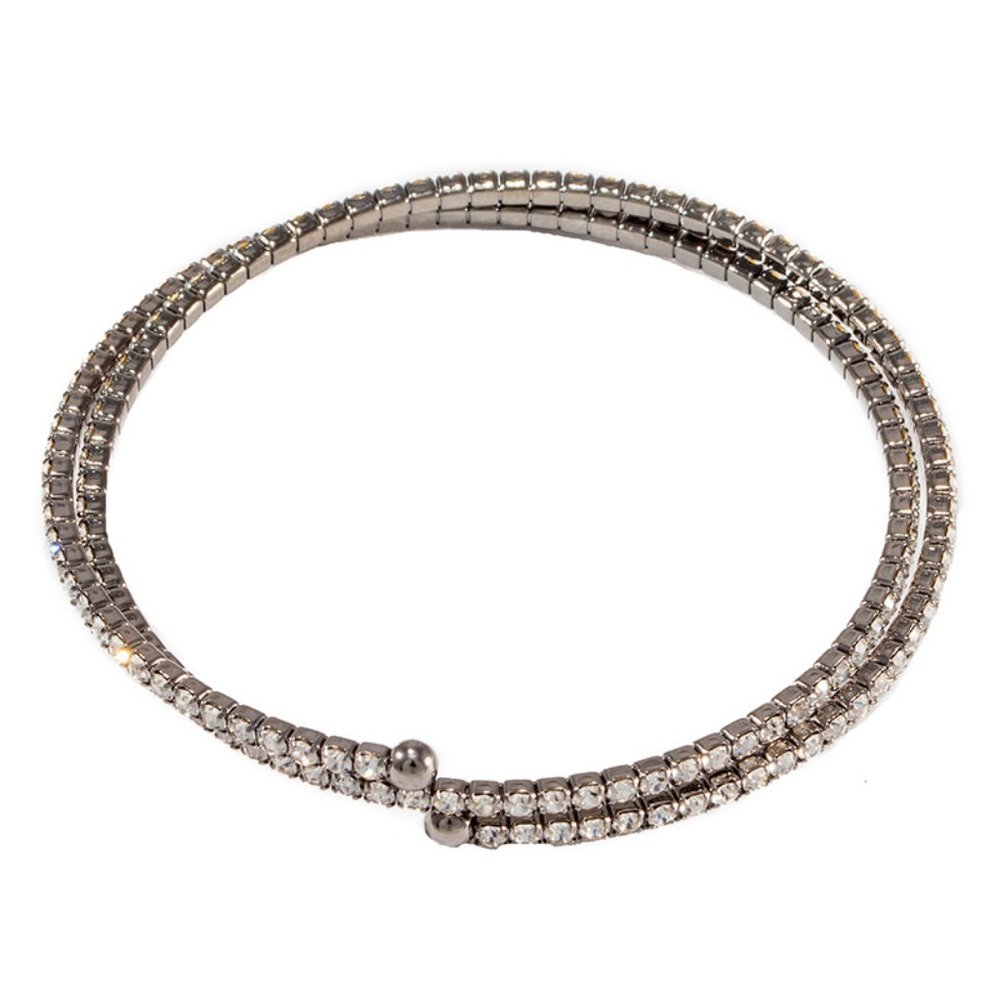 Chandi DOUBLE Row Austrian Crystal Rhinestone Bangle Bracelet SMOKE GRAY